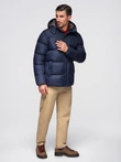 Men's puffer jacket with check lining - navy blue V1 OM-JAHP-0205