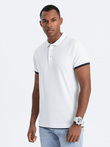 Tricou polo bărbătesc din bumbac cu ornamente contrastante - alb V1 OM-POSS-0113