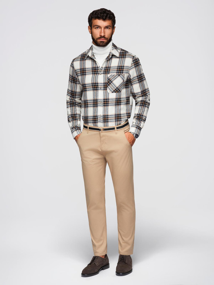 Pánske chino nohavice s ozdobným pásom - pieskové V5 OM-PACP-0118