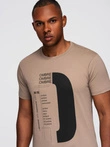 Vyriški medvilniniai marškinėliai su spauda - šviesiai rudi V2 OM-TSPT-0166