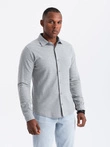 Pánska pletená košeľa SLIM FIT s dlhým rukávom - sivá V5 OM-SHCS-0177