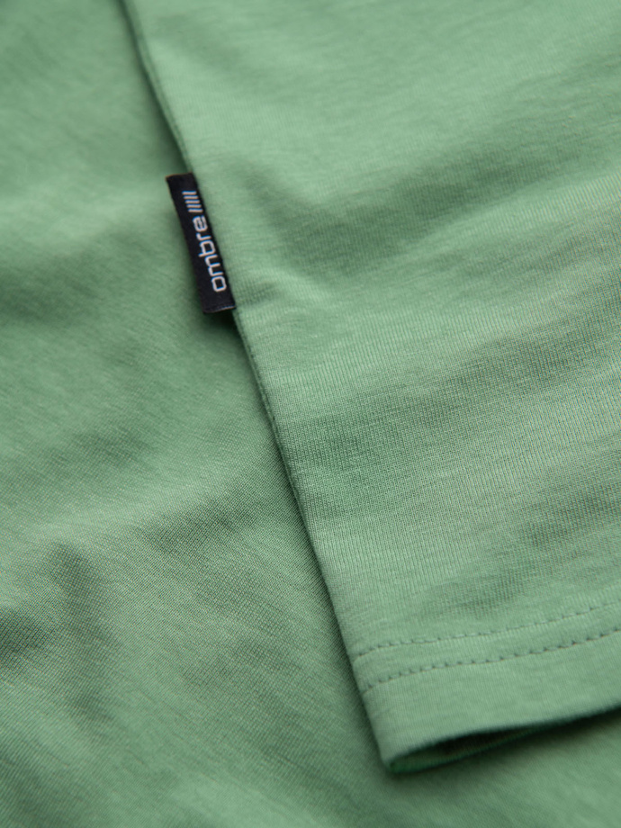 Bumbac clasic pentru bărbați BASIC tricou cu guler în V - maro V10 OM-TSBS-0145