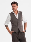 Elegantná pánska vesta SLIM FIT v rybej kosti - grafitová V2 OM-BLZV-0143