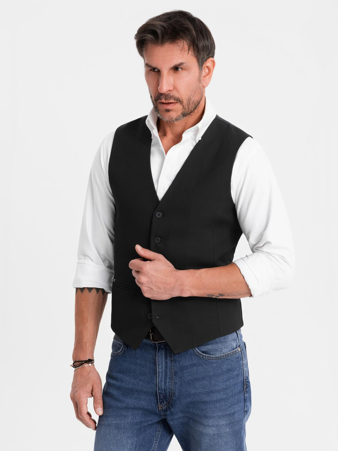 Elegant bărbați SLIM FIT herringbone waistcoat - negru V3 OM-BLZV-0143