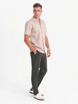 Men's short sleeve shirt with Cuban collar - light brown V6 OM-SHSS-0168