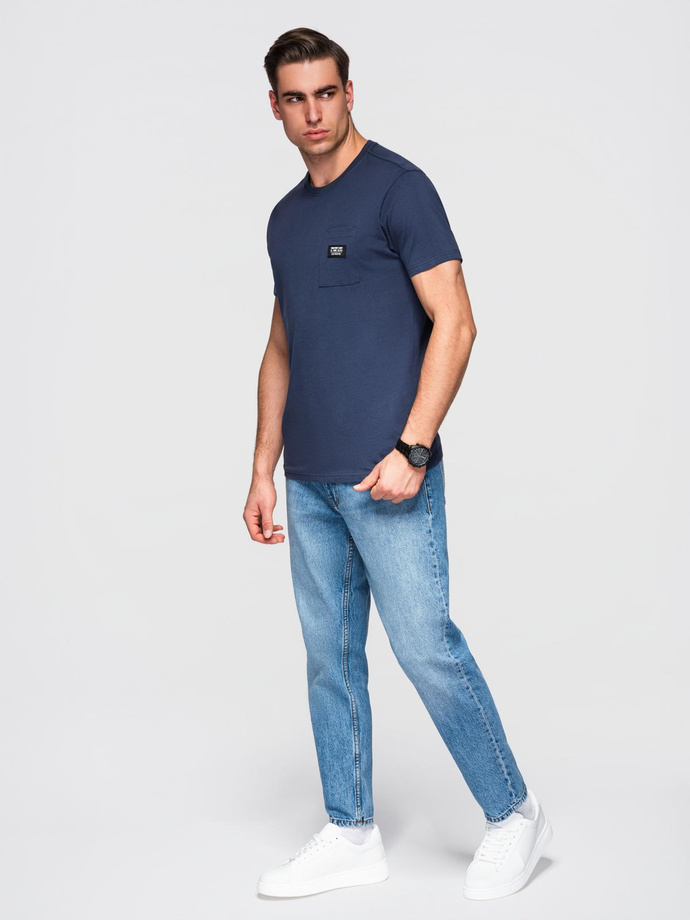 Tricou casual pentru bărbați cu buzunare aplicate - albastru marin V10 OM-TSCT-0109