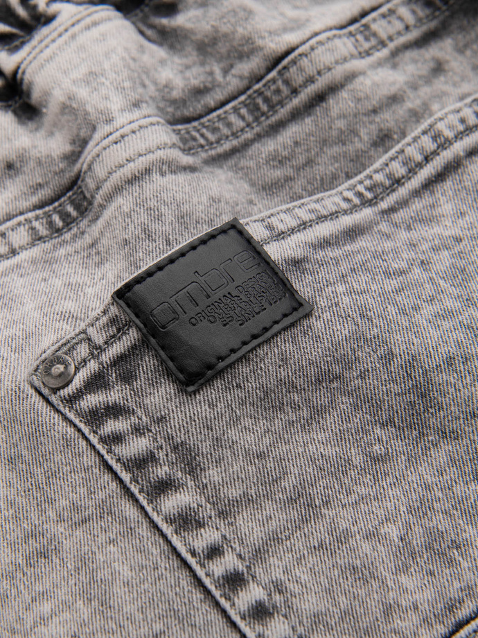 Pánske džínsové nohavice s roztrhaním a zipsom - sivé V4 OM-PADJ-0243