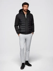 Quilted bomber jacket with hood and knitted sleeves - black V1 OM-JALP-0298