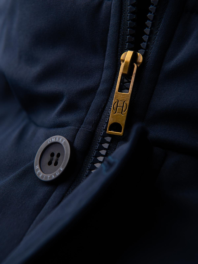 Elegantná pánska parka s cargo vreckami a kapucňou - tmavomodrá V2 OM-JAPJ-0287