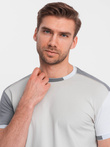 Tricou bărbătesc din elastan cu mâneci colorate - gri V4 OM-TSCT-0176