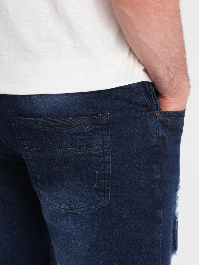 Pánske džínsové krátke šortky s otvormi - tmavomodré V3 OM-SRDS-0146