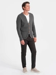 Pulover cardigan structurat pentru bărbați cu buzunare - grafit melange V2 OM-SWCD-0109