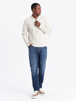 Men's polo longsleeve with zippered collar - cream V3 OM-POLS-0130