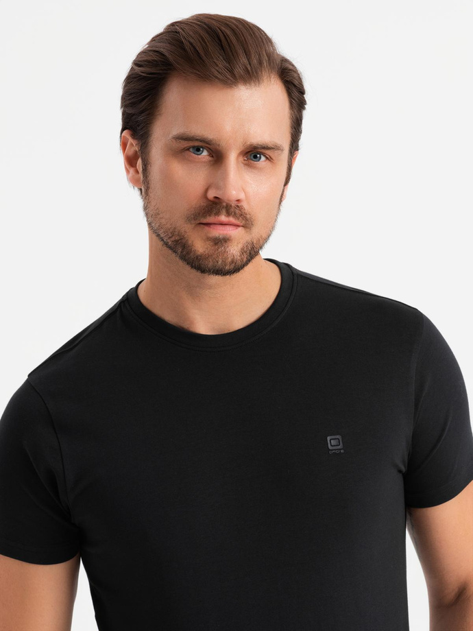 Pánske tričko SLIM FIT s okrúhlym výstrihom a logom - čierne V3 OM-TSCT-0220