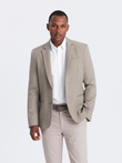 Men's elegant blazer with decorative buttons on cuffs - beige V3 OM-BLZB-0114