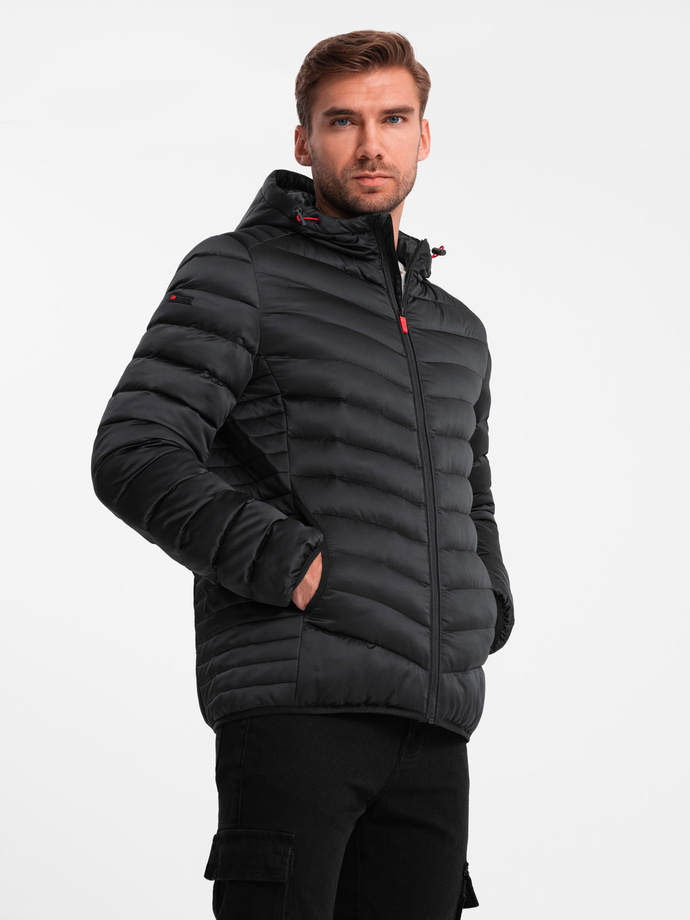 Lightly insulated quilted men's jacket with satin trim - black V2 OM-JALP-0180