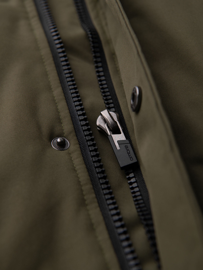 Alaskan men's winter jacket with detachable fur from the hood - dark olive green V3 OM-JALJ-0148