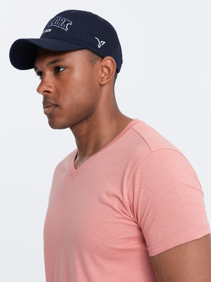 BASIC men's classic cotton tee-shirt with a v-neck - pink V7 OM-TSBS-0145