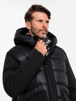 Men's long quilted jacket with large pockets - black V1 OM-JALJ-0165