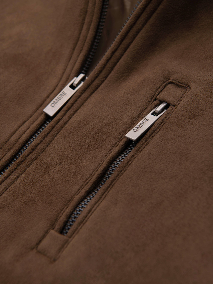 Men's imitation suede bomber jacket - brown V1 OM-JAFL-0232