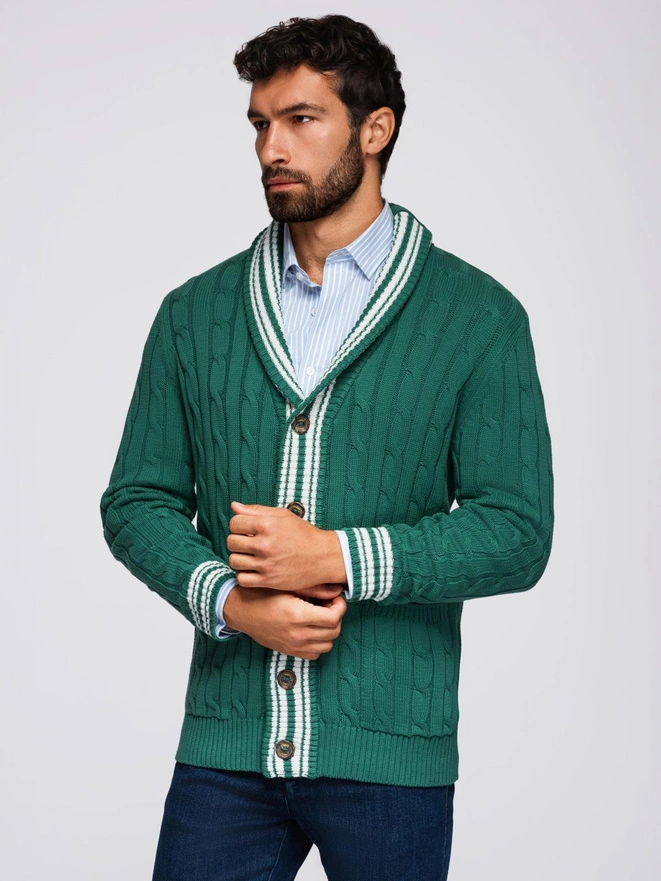 Knitted monochrome men's viscose cardigan - navy blue V1 OM-SWCD-0126
