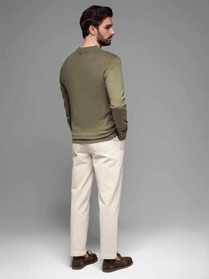 Men's sweater with viscose and spread neckline - olive V1 OM-SWZS-0124