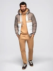 Colorful retro men's sports jacket - beige and white V2 OM-JALP-0296