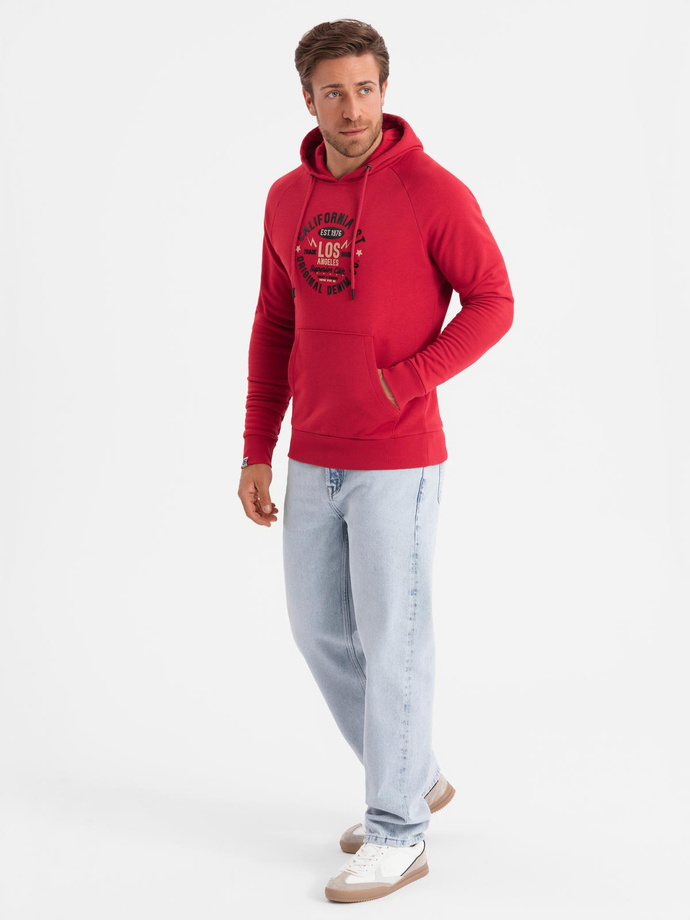 Men's printed kangaroo sweatshirt - red V2 OM-SSPS-0151