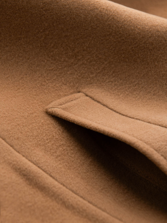 Single-breasted long men's suit style coat - light brown V3 OM-COWC-0105 