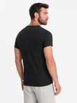 Tricou clasic din bumbac pentru bărbați BASIC cu guler în V - negru V1 OM-TSBS-0145