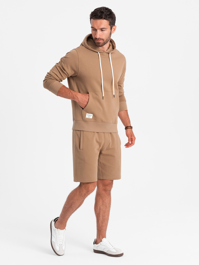 Men's sweatshirt set kangaroo sweatshirt + shorts - brown V2 Z75