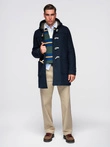 Men's wool and hooded duffle coat - navy blue V2 OM-COWC-0131