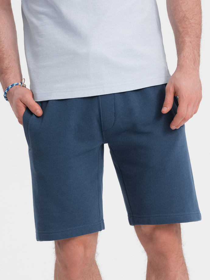 Men's knit shorts with drawstring and pockets - dark blue V4 OM-SRBS-0139