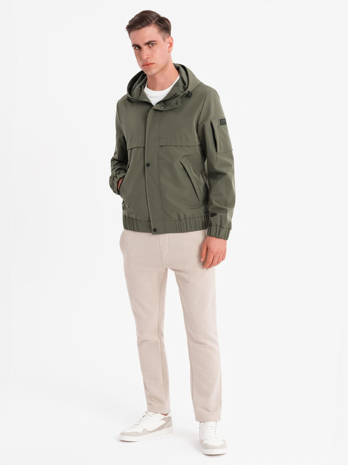 Men's functional transitional jacket with hood - olive V2 OM-JANP-0225