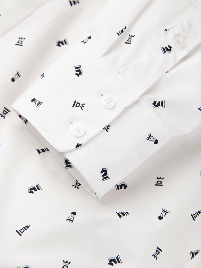 Men's SLIM FIT patterned cotton shirt - white V2 OM-SHCS-0151