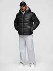 Men's quilted puffer jacket with hood - black V1 OM-JAHP-0235