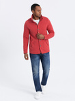 Men's casual sweatshirt with button-down collar - red melange V3 OM-SSZP-0171