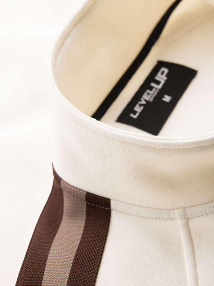 Men's sweatshirt with high collar and stripes - cream V3 OM-SSZP-0219