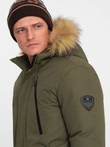Alaskan men's winter jacket with detachable fur from the hood - dark olive green V3 OM-JALJ-0148