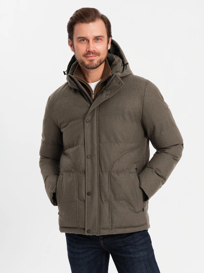 Men's lightweight jacket with hood and mesh lining - olive V4 OM-JAHP-0203