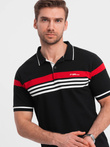 Men's fitted polo shirt with two-tone stripes - black V2 OM-POSS-0127