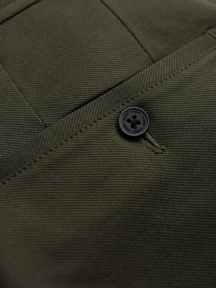Pantaloni chino SLIM FIT pentru bărbați SLIM FIT cu textură fină - verde-oliv închis V4 OM-PACP-0190