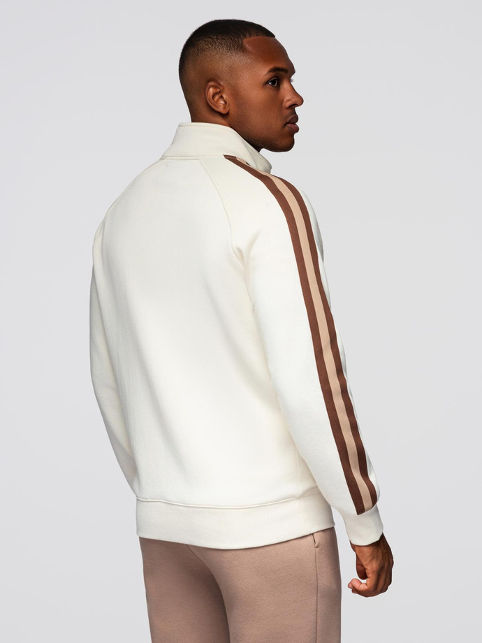 Men's sweatshirt with high collar and stripes - cream V3 OM-SSZP-0219
