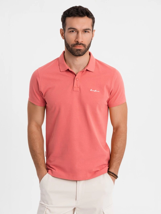 Cotton pique knit polo shirt - coral V6 OM-POSS-0103