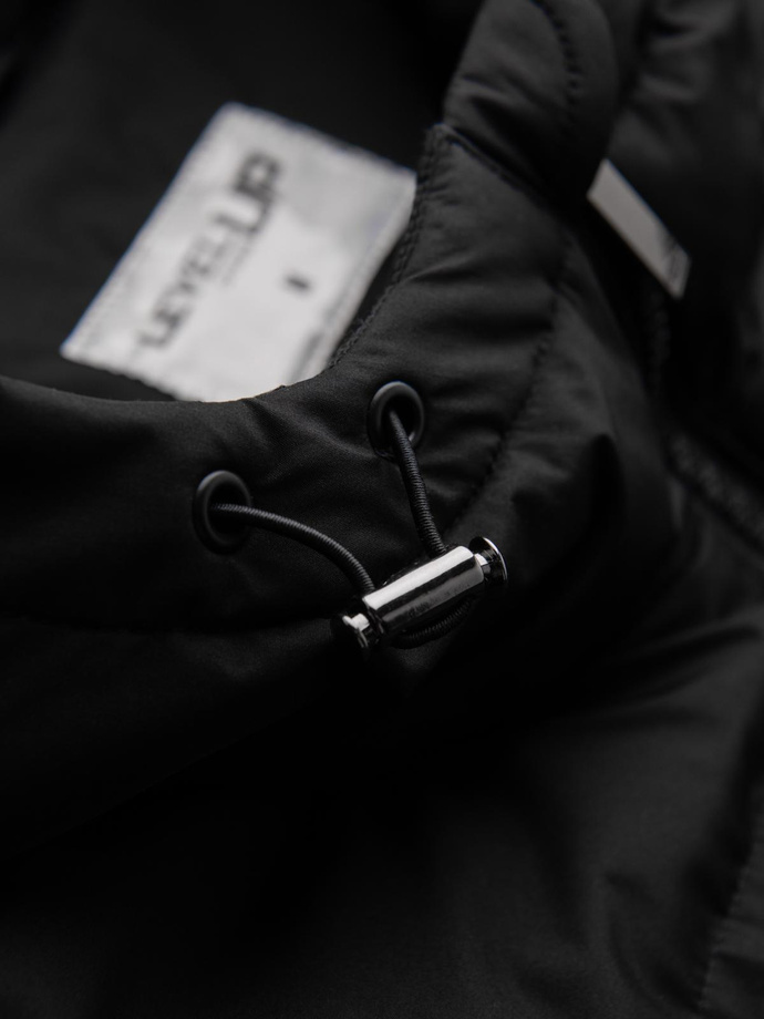 Men's classic long hooded jacket - black V1 OM-JALJ-0269