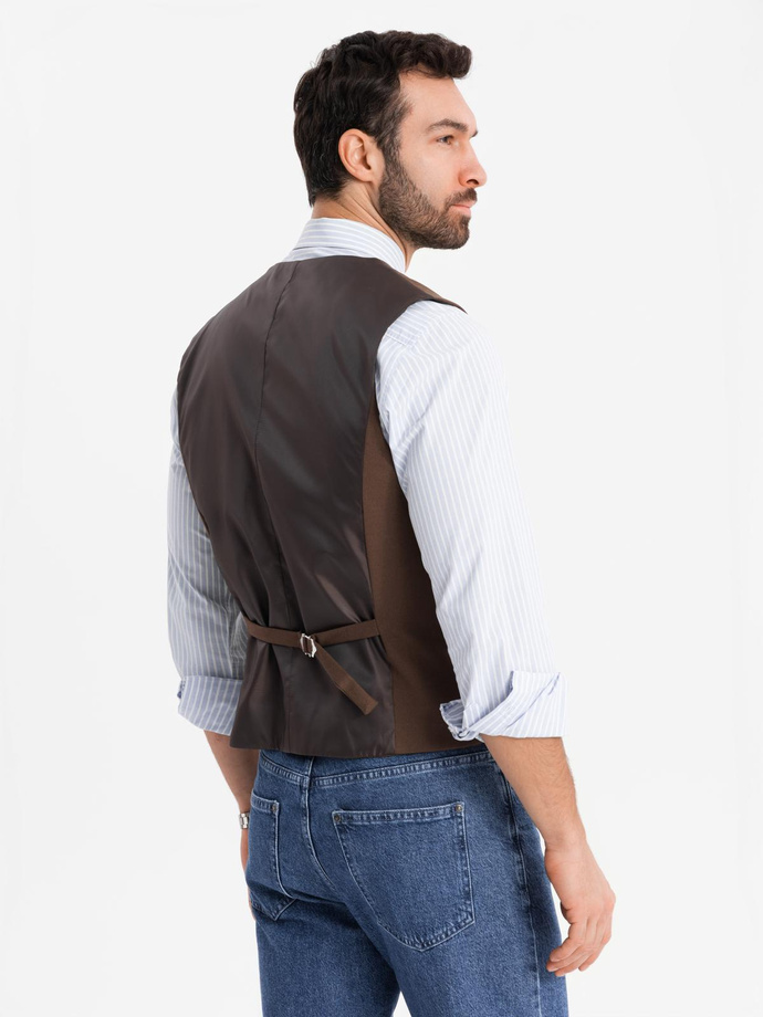 Men's suit vest with classic detailing and lining - brown V2 OM-BLZV-0142
