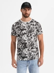 Men's patterned cotton short sleeve T-shirt - white and black V2 OM-TSFP-0223