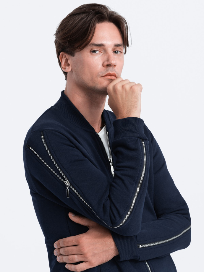 Vyriška striukė "bomber" su dekoratyviniais užtrauktukais ant rankovių AMSTERDAM - tamsiai mėlyna B1367