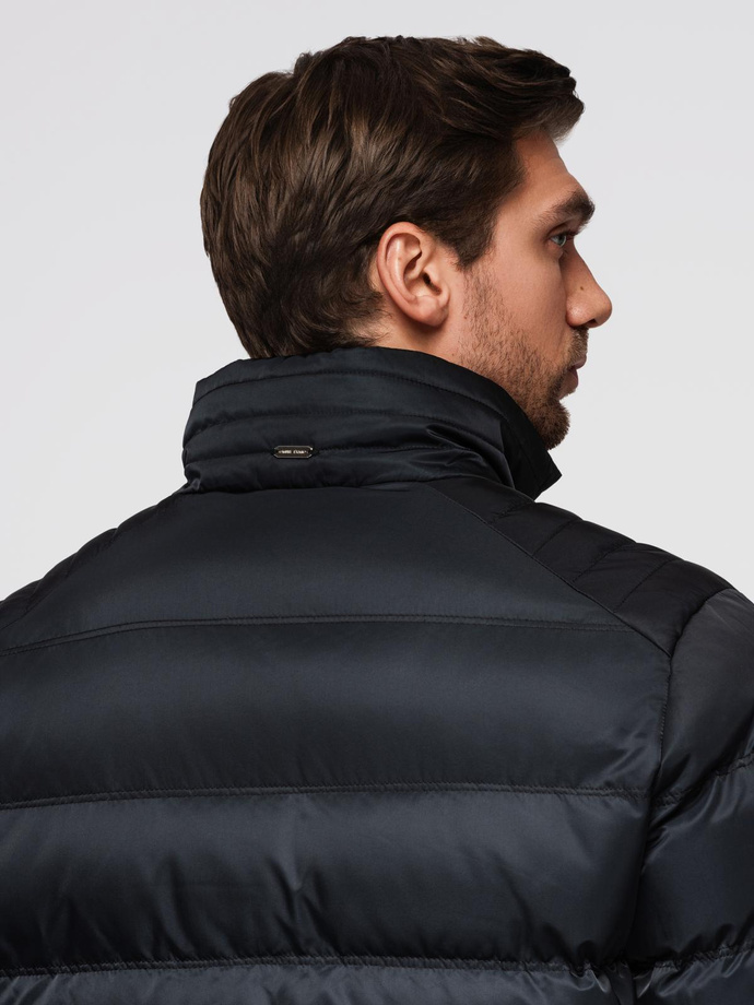 Jachetă matlasată pentru bărbați cu luciu și guler înalt - negru V1 OM-JALP-0218