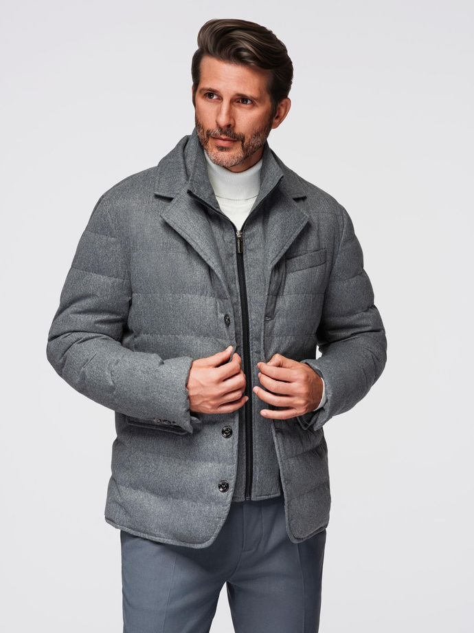 Men's jacket with a jacket cut with a fleece lining - gray V1 OM-JALP-0170 